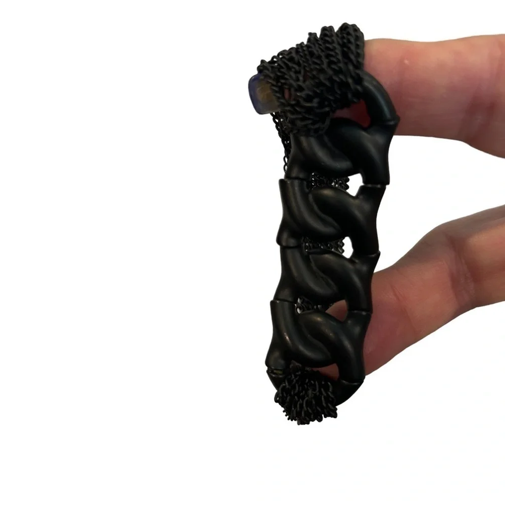 Bracelet Stephan & Co. Matte Black Medal Link Look Stretch & Multi Chain Accent - Picture 5 of 10